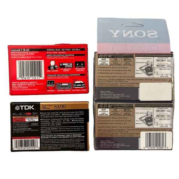 TDK SA90 Sony HF90 Maxwell UR60 Sealed Blank 4 Cassette Tapes Music Voice Record - Picture 2 of 2